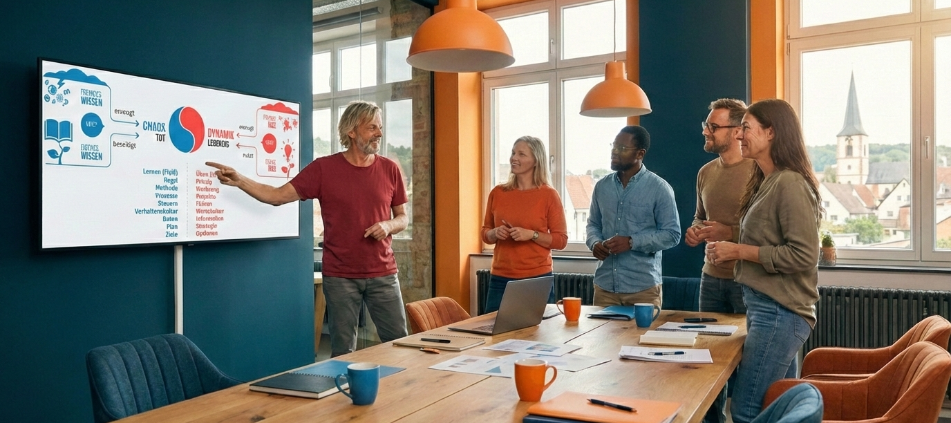 Führungskraft im Austausch mit Team über Verantwortung und Entscheidungen